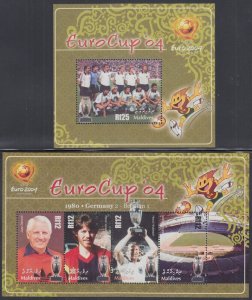 MALDIVE ISLANDS Sc # 2857-8 CPL MNH SHEETLET and S/S FOR FIFA 2004 WORLD CUP