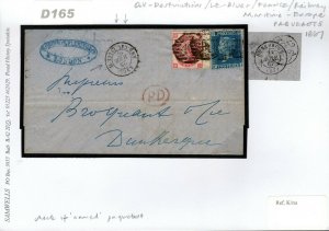 GB 2d BLUE Cover London 1867 CHANNEL PAQUEBOT FRANCE Dunkirk D165