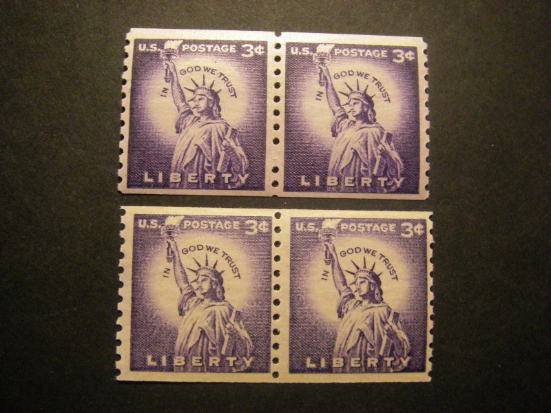 Scott 1057c and 1057d, 3 cent Liberty, Pair, tagged, LOOK MNH Liberty Coil