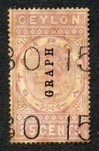 Ceylon Telegraph SGT22 1882 GRAPH overprint on 25ct Stamp Cat 900 RARE