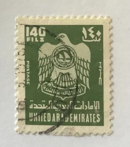 United Arab Emirates 1976 Scott 78 used - 140f, Coat of Arms, Hawk of Quraish