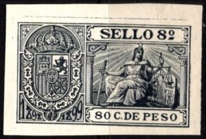 1898-1899 Spanish West Indies Revenue Sello 8 80 C. De Peso Document Stamp