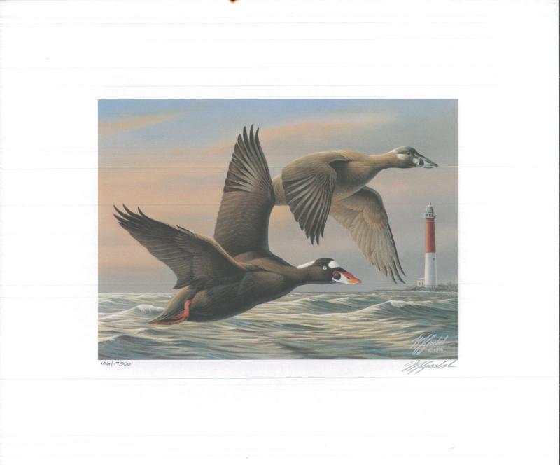 RW63 1996 FEDERAL DUCK STAMP PRINT SURF SCOTERS by Will Goebel Lighthouse