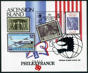 Ascension 473-474,MNH. PHILEXFRANCE-1989,Liberty,Ship,Airplane,Flags,Bird,