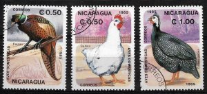 NICARAGUA 1985 DOMESTIC BIRDS 3 VALUES BIRDS HEN FAISAN USED