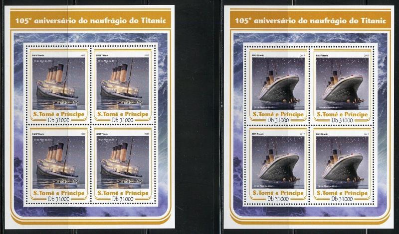 SAO TOME 2017  105th ANNIVERSARY TITANIC SINKING SET OF 4 SHEETS (4)  MINT NH