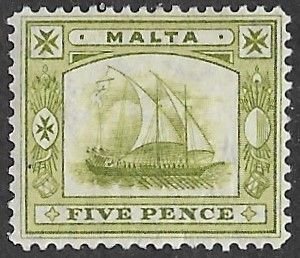 Malta # 45  Ancient Galley Ship  - 5d. Olive  (1) VF Unused  LH