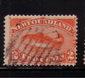 Newfoundland Sc48 1880 2 c red orange codfish stamp used