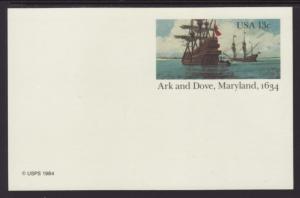 US UX101 Ark and Dove,Sailing Ships Postal Card Unused