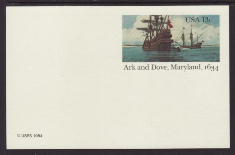 US UX101 Ark and Dove,Sailing Ships Postal Card Unused