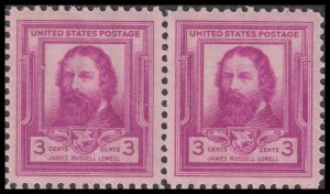 US 866 Famous Americans Poets James Russell Lowell 3c horz pair MNH 1940