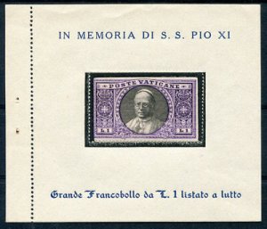 Pius XI - Souvenir sheet (blue) with 1 lira stamp listed in mourning