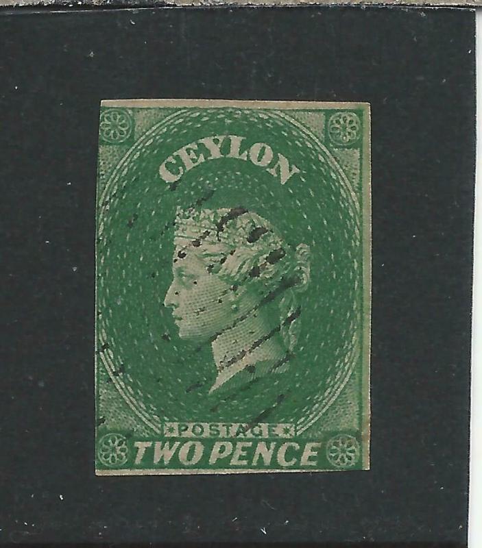 CEYLON 1857-59 2d GREEN FU SG 3 CAT £65