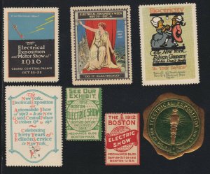 US Vintage 1910,1912,1916 Electric Show Cinderella Stamps Lot of 7 Mint OG NH