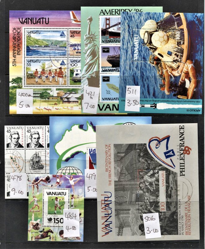STAMP STATION PERTH Vanuatu #Selection of 7 Mini Sheets CTO CV$40.00