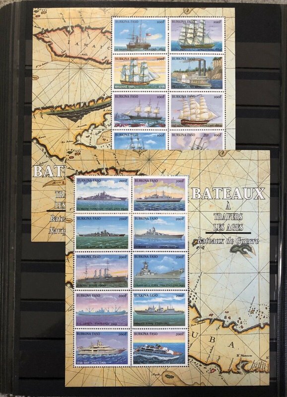 BATEAUX Burkina Faso Ms Souvenir Ships Sailing Vessel Maps Mnh