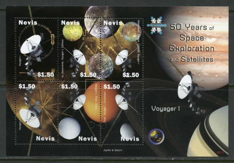 NEVIS 50 YEARS OF SPACE EXPLORATION & SATELLITES VOYAGER 1 SHEET MINT 