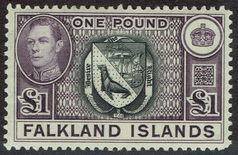 FALKLAND ISLANDS 1938 KGVI ARMS 1 POUND 