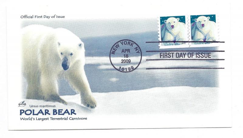 4389 28c Polar Bear, coil, ArtCraft  FDC
