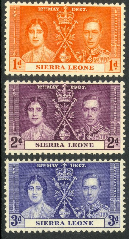 SIERRA LEONE 1937 KGVI CORONATION Set Sc 170-172 MNH