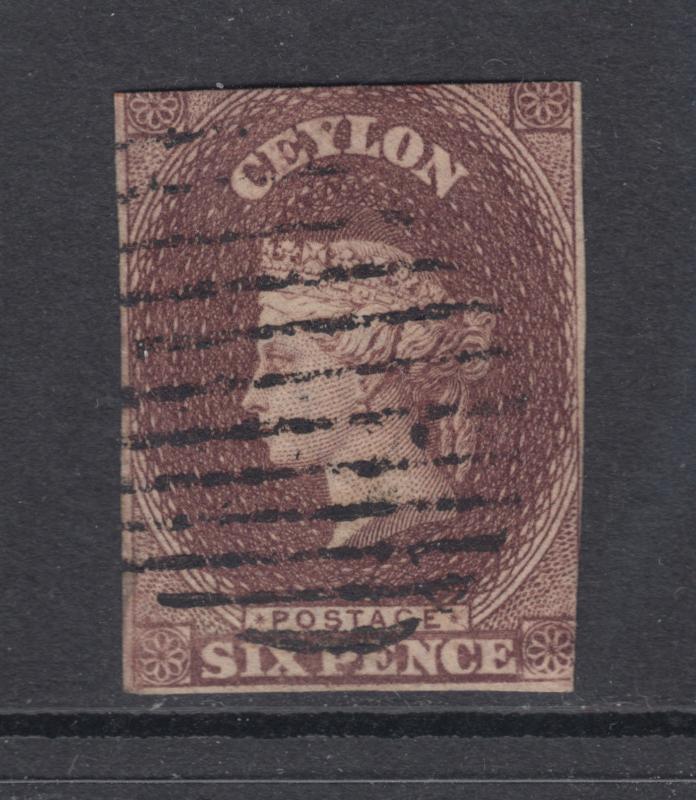 Ceylon Sc 6A used 1859 6p purple brown QV, 2 margins, sound