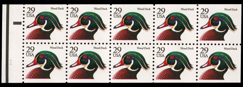 US Sc 2484e VF/MNH Bklt Pane - 1991 - 29¢ Wood Duck - SOLID TAG
