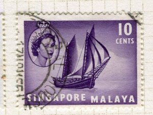 SINGAPORE; 1950s early pictorial QEII issue fine used 10c. value