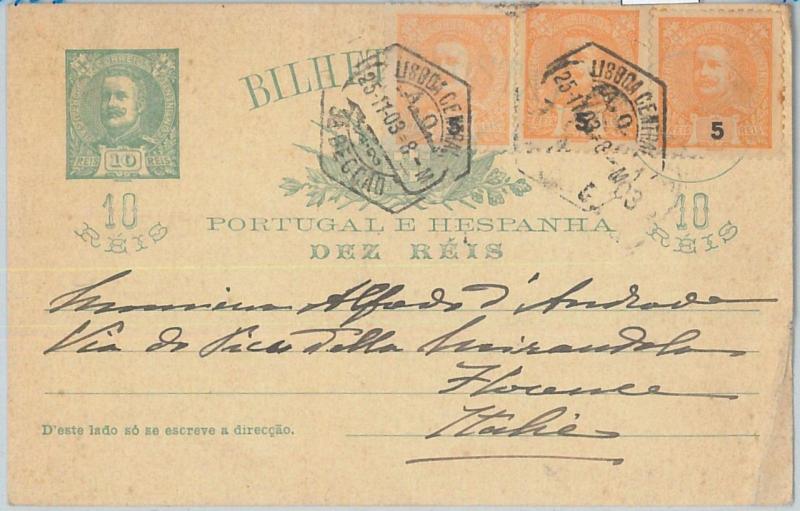 75394 - PORTUGAL - POSTAL HISTORY -  POSTAL STATIONERY  CARD  to ITALY  -- 1903