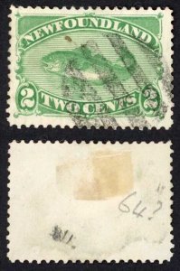 Newfoundland SG46 2c Yellow-green used Cat 32 pounds