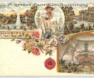 GERMANY 1897 Early ART Postcard *GARDENING EXHIBITION* CDS Hamburg PPC Rare PF65