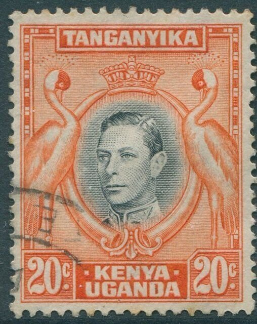 Kenya Uganda and Tanganyika 1938 SG139 20c black and orange KGVI cranes #1 FU (a