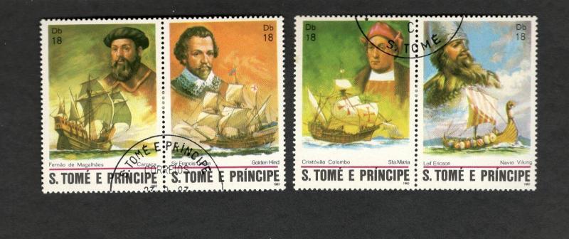 1982 S. Tome E Principe SC #672a-d GOLDEN HIND CARACA STA. MARIA NAVIO VIKING