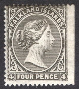 Falkland Islands 1887 4d Olive Grey WMK CA SIDEWAYS Scott 8 SG 10 MLH Cat $525