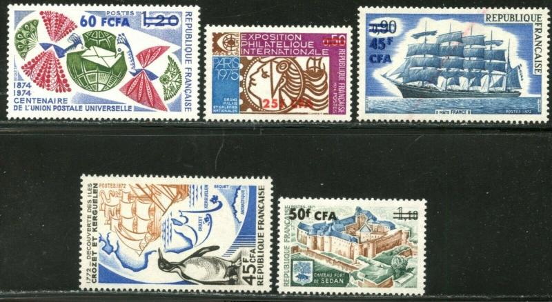 REUNION Sc#381-382, 386, 390, 396 1972-74 Five Complete Stamps OG Mint Hinged