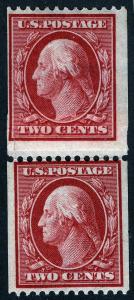 US Sc 386 Original Gum NH/HR 2¢ SLW p.12 Paste-Up Coil Pair