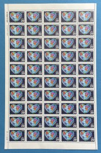 Scott 2535 LOVE HEART GLOBE Sheet of 50 US 29¢ Stamps 1991 MNH