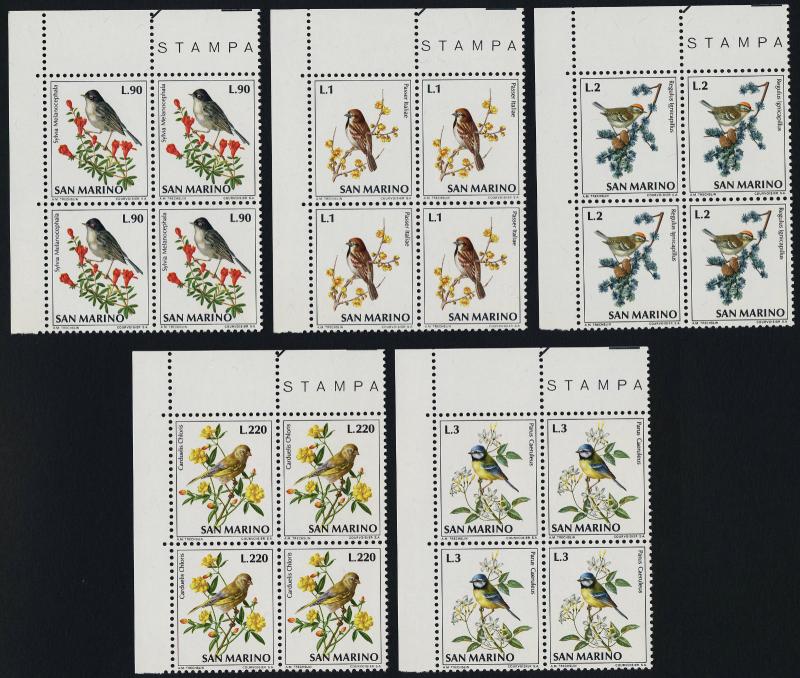 San Marino 777-86 TL Blocks MNH Birds, Flowers