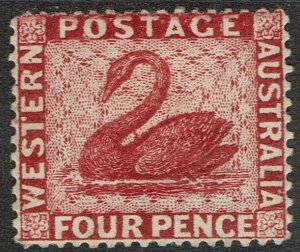 WESTERN AUSTRALIA 1882 SWAN 4D WMK CROWN CA - CROWN LEFT PERF 14 