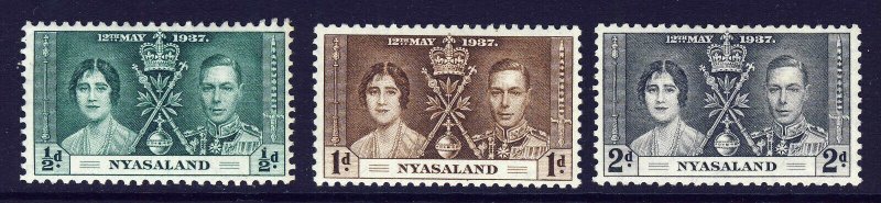 NYASALAND King George VI 1937 The Coronation Set SG 127 to SG 129 MINT