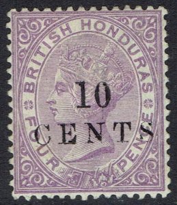 BRITISH HONDURAS 1888 QV 10 CENTS ON 4D SMALL NUMERAL