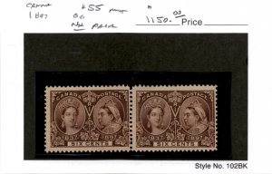 Canada, Postage Stamp, #55 Mint NH Pair, 1897 Queen Victoria