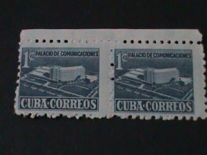 ​CUBA-1952-SC#RA16-COMMUNICATION BUILDING -VF MNH PAIR-IMPERF BETWEEN STAMPS