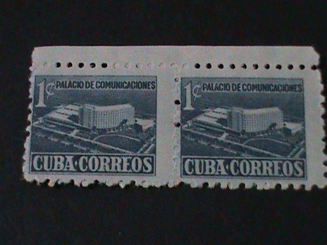 ​CUBA-1952-SC#RA16-COMMUNICATION BUILDING -VF MNH PAIR-IMPERF BETWEEN STAMPS