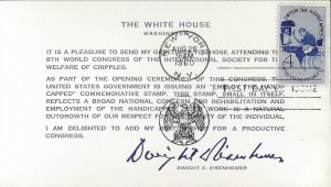 1960 FDC, #1155, 4c Employ the Handicapped, The White House souvenir card