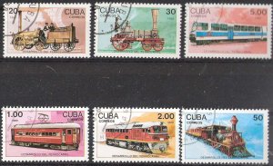 Cuba Sc# 3059-3064  TRAINS locomotives  Cpl set of 6  1988 used / cto