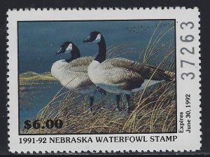 1991 Nebraska Waterfowl Stamp Lot E265   Mint NG