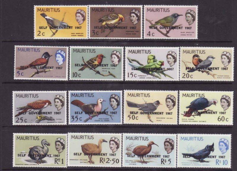 Mauritius-Sc#276-90- id11-unused og NH QEII set-Birds-1965
