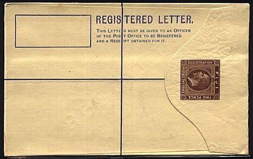 FIJI GV 2d Registered envelope optd SPECIMEN on reverse - fine.............19794