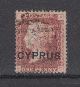 Cyprus Sc 2 used 1880 1p QV of Great Britain w/ black CYPRUS ovpt, plate 208