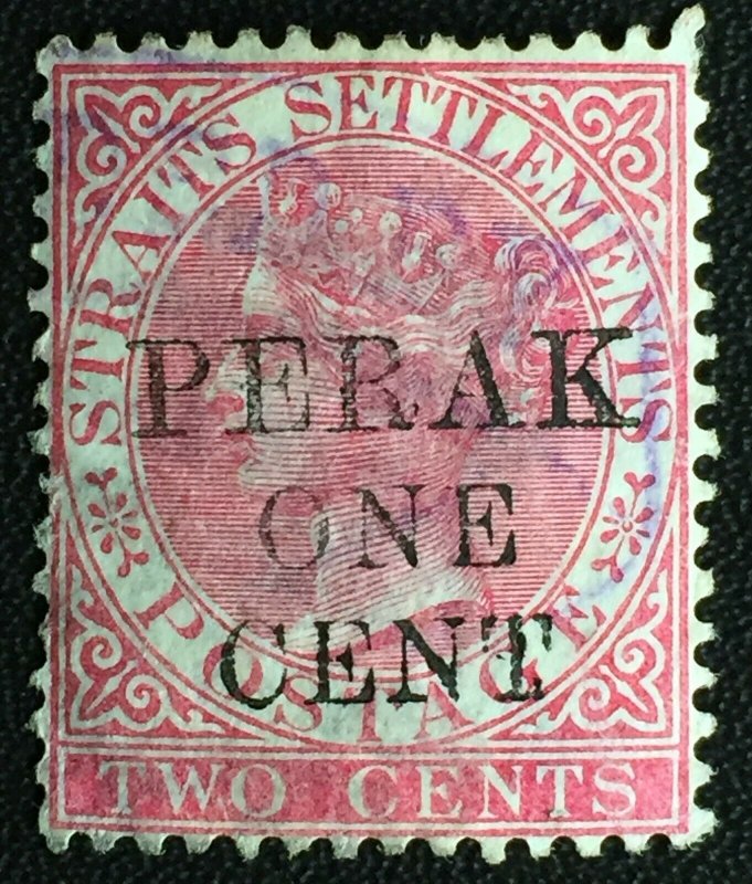 Malaya 1890 PERAK opt Straits Settlements QV 1c on 2c USED SG#42 M2468